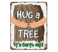 AUOQKQUT Vintage Tin Metal Wall Sign Earth Day Hug A Tree Funny Quote for Nature Lovers Eco Friendly Home Yard Garden Patio Decor 8 X 12 in