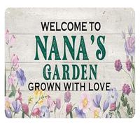 AUOQKQUT Welcome To Nana Garden Metal Sign Charming Farmhouse Decor For Patio Outside Backyard Wall-Art Gift Idea For Mother Grandma 8 X 12 inch