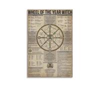 AUOQKQUT Wheel of the Year and Zodiac Wall Art - Witch Aesthetic Poster with 8 Seasonal Festivals for Home, Pagan Decor, Living Room or Gift Unframed,12x18inch(30x45cm)