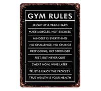AUOQKQUT Workout Rules Poster Metal Tin Wall-Art 12x8 Inch | Quirky code of conduct design sparks laughs in studio den or hallway space
