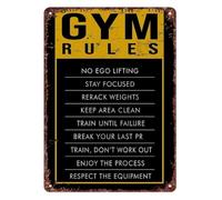 AUOQKQUT Workout Rules Poster Metal Tin Wall-Art 12x8 Inch | Quirky code of conduct design sparks laughs in studio den or hallway space