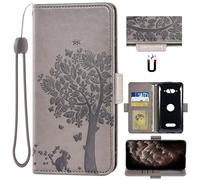 Auotu Funda Billetera Carcasa Caso Flip PU Cuero Magnetico Case Caja Cover para Crosscall Core M5 Smartphone (Gris with Árbol Pattern)
