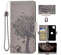 Auotu Funda Billetera Carcasa Caso Flip PU Cuero Magnetico Case Caja Cover para Crosscall Stellar M6 / M6E Smartphone (Gris with Árbol Pattern)