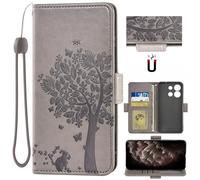 Auotu Funda Carcasa Caso Flip PU Cuero Magnetico Case Caja Cover para Oukitel C57/C57 PRO/C57S/C57 Ultra/C57 Plus Smartphone (Gris with Árbol Pattern)