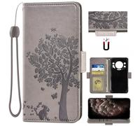 Auotu Funda with protección de la cámara Billetera Carcasa Caso Flip PU Cuero Magnetico Case Caja Cover para DOOGEE S119 Smartphone (Gris with Árbol Pattern)