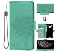 Auotu Funda with protección de la cámara Billetera Carcasa Caso Flip PU Cuero Magnetico Case Caja Cover para Blackview BV6200 / BV6200 Pro/Blackview BV6200 Plus Smartphone (Verde with Árbol Pattern)