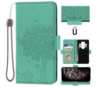 Auotu Funda with protección de la cámara Billetera Carcasa Caso Flip PU Cuero Magnetico Case Caja Cover para Oukitel WP200 Pro Smartphone (Verde with Árbol Pattern)