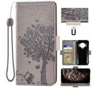 Auotu Funda with protección de la cámara Billetera Carcasa Caso Flip PU Cuero Magnetico Case Caja Cover para Doogee S118 / DOOGEE S Cyber/S Cyber Pro Smartphone (Gris with Árbol Pattern)