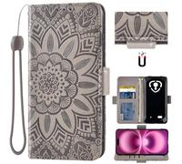 Auotu Funda with protección de la cámara Billetera Carcasa Caso Flip PU Cuero Magnetico Case Caja Cover para Cubot Kingkong Mini 4 Smartphone (Gris with Flores Pattern)