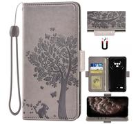 Auotu Funda with protección de la cámara Billetera Carcasa Caso Flip PU Cuero Magnetico Case Caja Cover para Cubot Kingkong ES Smartphone (Gris with Árbol Pattern)