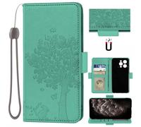 Auotu Funda with protección de la cámara Billetera Carcasa Caso Flip PU Cuero Magnetico Case Caja Cover para DOOGEE N55 Pro/DOOGEE N55 / DOOGEE N55 Plus Smartphone (Verde with Árbol Pattern)