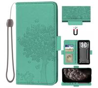 Auotu Funda with protección de la cámara Billetera Carcasa Caso Flip PU Cuero Magnetico Case Caja Cover para Cubot Kingkong Ace 5 Smartphone (Verde with Árbol Pattern)