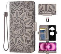Auotu Funda with protección de la cámara Billetera Carcasa Caso Flip PU Cuero Magnetico Case Caja Cover para CUBOT Kingkong Power 5 Smartphone (Gris with Flores Pattern)