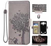 Auotu Funda with protección de la cámara Billetera Carcasa Caso Flip PU Cuero Magnetico Case Caja Cover para DOOGEE S200 / DOOGEE S200 X 5G Smartphone (Gris with Árbol Pattern)