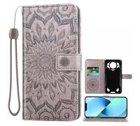 Auotu Funda with protección de la cámara Billetera Carcasa Caso Flip PU Cuero Magnetico Case Caja Cover para DOOGEE S200 / DOOGEE S200 X 5G Smartphone (Gris with Flores Pattern)