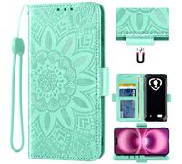 Auotu Funda with protección de la cámara Billetera Carcasa Caso Flip PU Cuero Magnetico Case Caja Cover para Cubot Kingkong Mini 4 Smartphone (Verde with Flores Pattern)