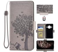 Auotu Funda with protección de la cámara Billetera Carcasa Caso Flip PU Cuero Magnetico Case Caja Cover para Blackview BL9000 / Blackview BL9000 Pro 5G Smartphone (Gris with Árbol Pattern)
