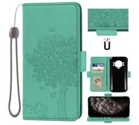 Auotu Funda with protección de la cámara Billetera Carcasa Caso Flip PU Cuero Magnetico Case Caja Cover para Doogee S118 / DOOGEE S Cyber/S Cyber Pro Smartphone (Verde with Árbol Pattern)