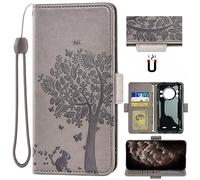 Auotu Funda with protección de la cámara Capirotazo Billetera Carcasa Caso Flip PU Cuero Magnetico Case Caja Cover para CUBOT Kingkong 9 Smartphone (Gris with Árbol Pattern)