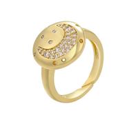 AUOU 1 anillo de luna de color dorado para mujer, anillo abierto bohemio, Piedra