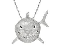 AUOU 1 colgante de tiburón grande, collar de cadena cubana de hip-hop europeo y americano, Piedra
