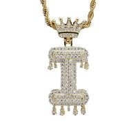 AUOU 1 collar con colgante de corona de gota de agua con letra inglesa de circonita y hip hop, Piedra
