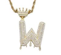 AUOU 1 collar con colgante de corona de gota de agua con letra inglesa de circonita y hip hop, Piedra