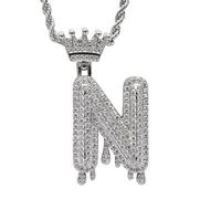 AUOU 1 collar con colgante de corona de gota de agua con letra inglesa de circonita y hip hop, Piedra