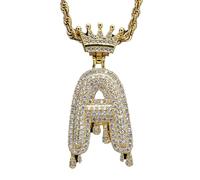 AUOU 1 collar con colgante de corona de gota de agua con letra inglesa de circonita y hip hop, Piedra