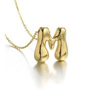 AUOU 1 collar con colgante de letra inicial de globo grueso de color dorado para mujer, Piedra