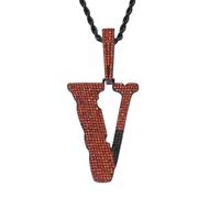 AUOU 1 collar con colgante de letra V de Hip-hop europeo y americano para hombre, Piedra