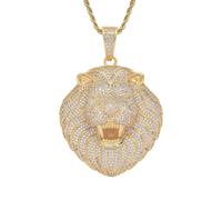 AUOU 1 collar de hip hop con colgante de cabeza de león y circonita para hombre, Piedra