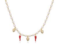 AUOU 1 collar de perlas de latón chapado en oro con gotas de aceite de cerezo y chile para mujer, accesorios coloridos, Piedra