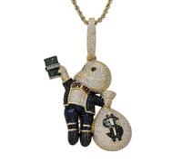 AUOU 1 collar de plata de ley con diseño de hip-hop europeo y americano, billete de dólar estadounidense, para niño pequeño, bolsa de dinero, colorida, circonita, Piedra