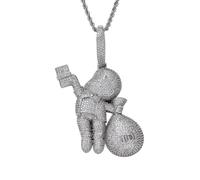 AUOU 1 collar de plata de ley con diseño de hip-hop europeo y americano, billete de dólar estadounidense, para niño pequeño, bolsa de dinero, colorida, circonita, Piedra