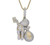 AUOU 1 collar de plata de ley con diseño de hip-hop europeo y americano, billete de dólar estadounidense, para niño pequeño, bolsa de dinero, colorida, circonita, Piedra