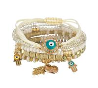 AUOU 1 pieza/Juego de pulseras checas de mal de ojo para mujer, pulsera de cadena de cuerda de corazón de mano de Fátima para regalo, Piedra