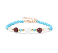 AUOU 1 pulsera ajustable de turmalina facted de cuentas de corazón blanco perlado granada para mujer, Piedra