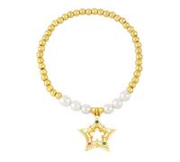 AUOU 1 pulsera chapada en oro con cuentas de luna y estrella para mujer, pulsera de cruz de cobre, Piedra