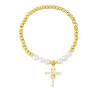 AUOU 1 pulsera chapada en oro con cuentas de luna y estrella para mujer, pulsera de cruz de cobre, Piedra