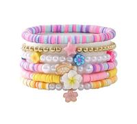 AUOU 1 pulsera con cadena de arcilla polimérica para mujer, pulsera floral, tortuga, estrella y perla, Piedra