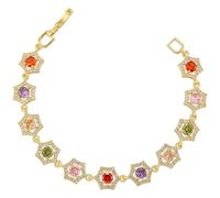 AUOU 1 pulsera de arco iris para mujer, circonita cúbica, ovalada, para hombre, latón chapado en oro, Piedra