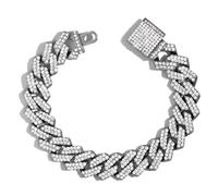 AUOU 1 pulsera de cadena cubana con diamantes de imitación para mujer, Piedra
