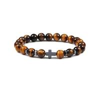 AUOU 1 pulsera de cuentas de piedra de lava natural para hombre, pulsera de hematita, cruz, rosario para mujer, Piedra