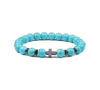 AUOU 1 pulsera de cuentas de piedra de lava natural para hombre, pulsera de hematita, cruz, rosario para mujer, Piedra