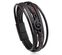 AUOU 1 pulsera de cuero con símbolo de música para hombre, pulsera de cuero multicapa, Piedra