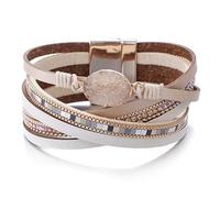 AUOU 1 pulsera de cuero de piedra para mujeres y hombres, pulsera bohemia multicapa ancha, Piedra