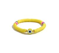 AUOU 1 pulsera de ojo redondo con cuentas de cristal multicolor; pulsera de disco plano de arcilla polimérica con cuentas S para mujer, regalo étnico bohemio hecho a mano, Piedra