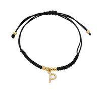 AUOU 1 pulsera negra para mujer con letras, chapada en oro, pulsera con nombre con iniciales, Piedra