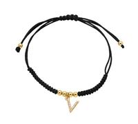 AUOU 1 pulsera negra para mujer con letras, chapada en oro, pulsera con nombre con iniciales, Piedra